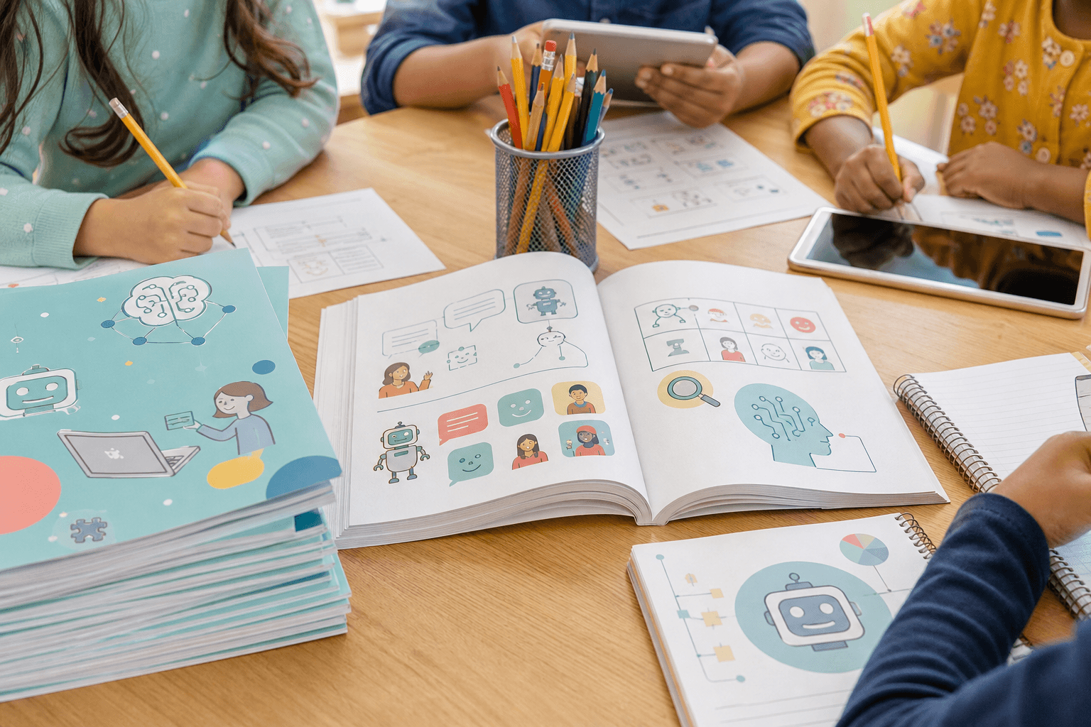 Concept image of AI literacy workbook materials.